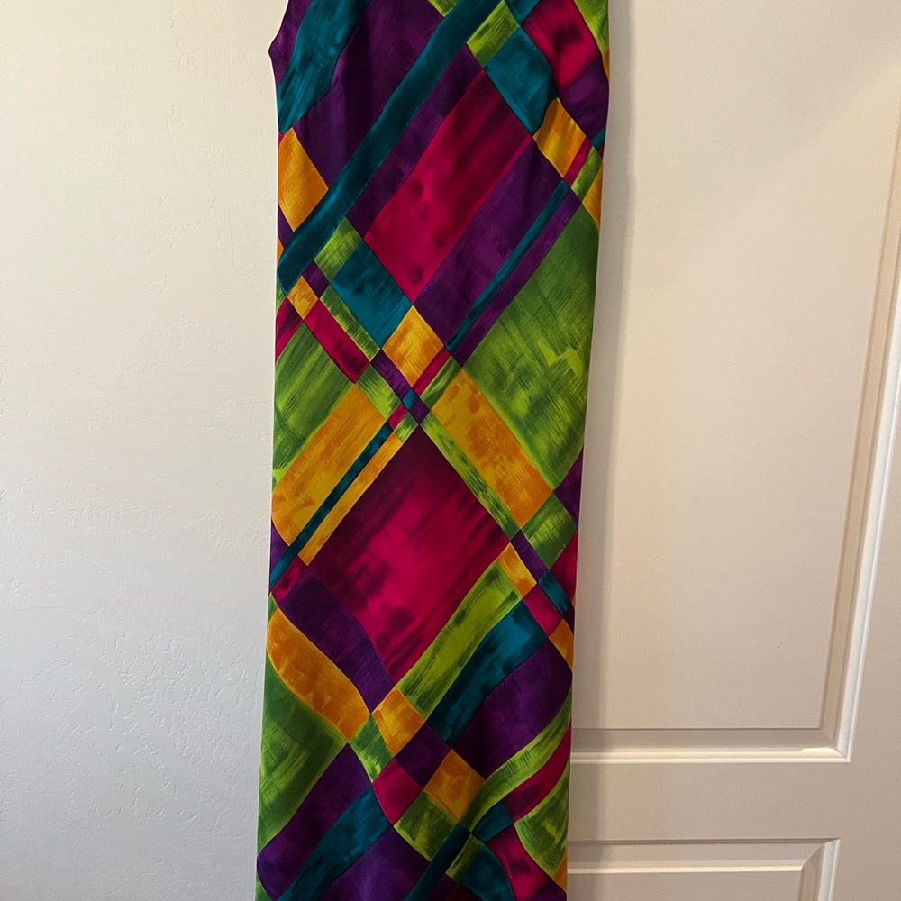 Vibrant Multicolor Geometric Dress Maxi - Bold Plaid Print